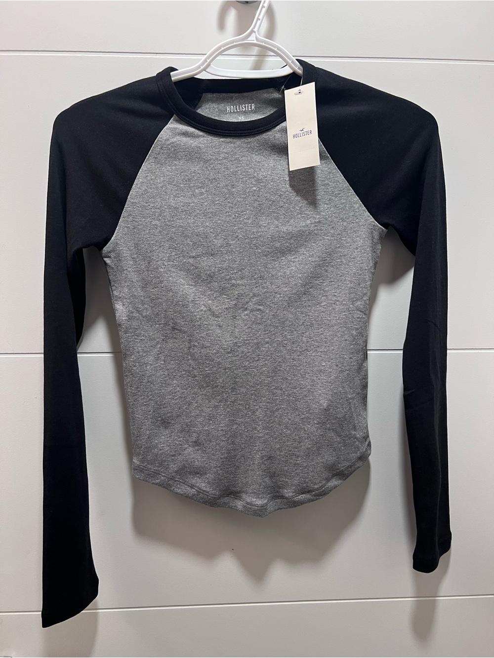 Hollister Gray Body Black Raglan Long-Sleeve Tee